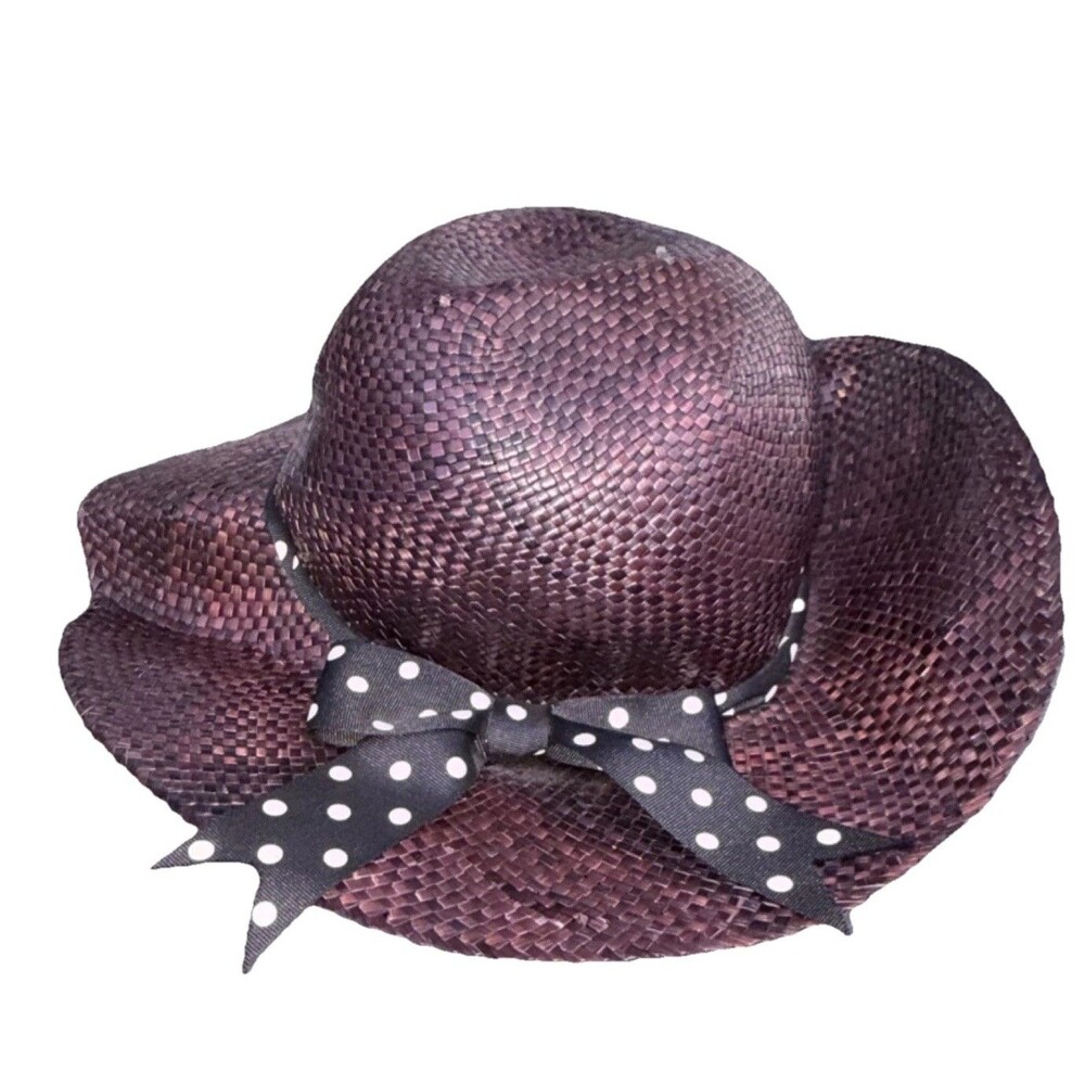 Atlas Brown Straw Sun Hat Women Polka Dot Bow, classic boho